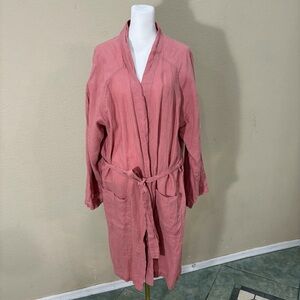 Threads By Bed Threads Robe OS Mauve Pink 100 Linen Belted Kimono Pockets Comfy